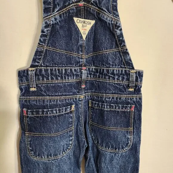 OshKosh Bgosh Toddler Girls Vestbak Overalls 18mo Blue Denim Embroidered Hearts - Picture 5 of 10
